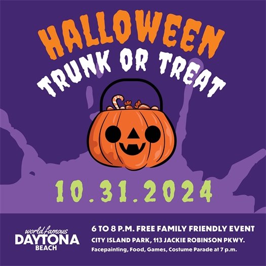 Trunk or Treat Promotional Graphic - October 31, 2024 from 6-8 p.m. Family friendly event at City Island Park
